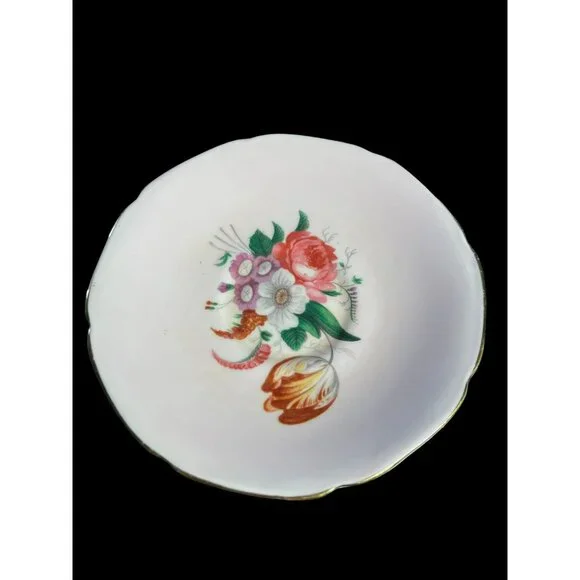 VTG Paragon English Bone China Footed Teacup and Saucer Pink and Floral on White